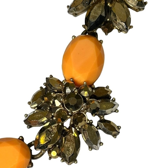 J Crew Antique Look Gold Orange Statement Necklace - Picture 8 of 12